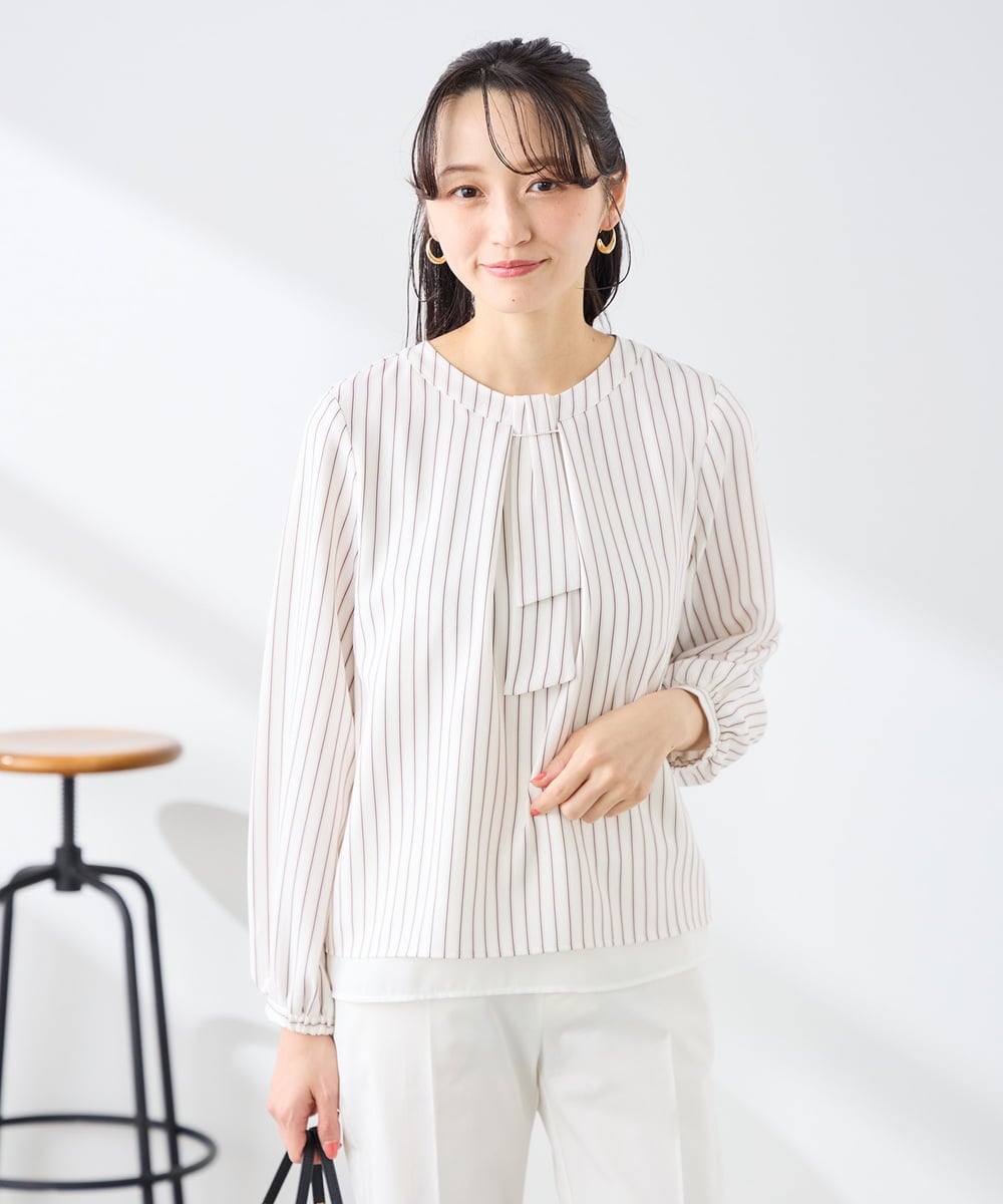 KABFE10059 a.v.v Elmi(アー・ヴェ・ヴェ) 【低身長サイズ】【洗える/ストレッチ】バーチャームボウタイブラウス ピンク