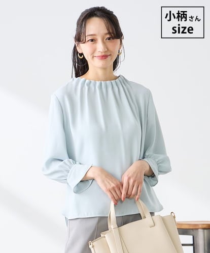 KABFE11059  【低身長サイズ】【洗える】タックネックブラウス