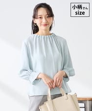 KABFE11059 a.v.v Elmi(アー・ヴェ・ヴェ) 【低身長サイズ】【洗える】タックネックブラウス ライトブルー