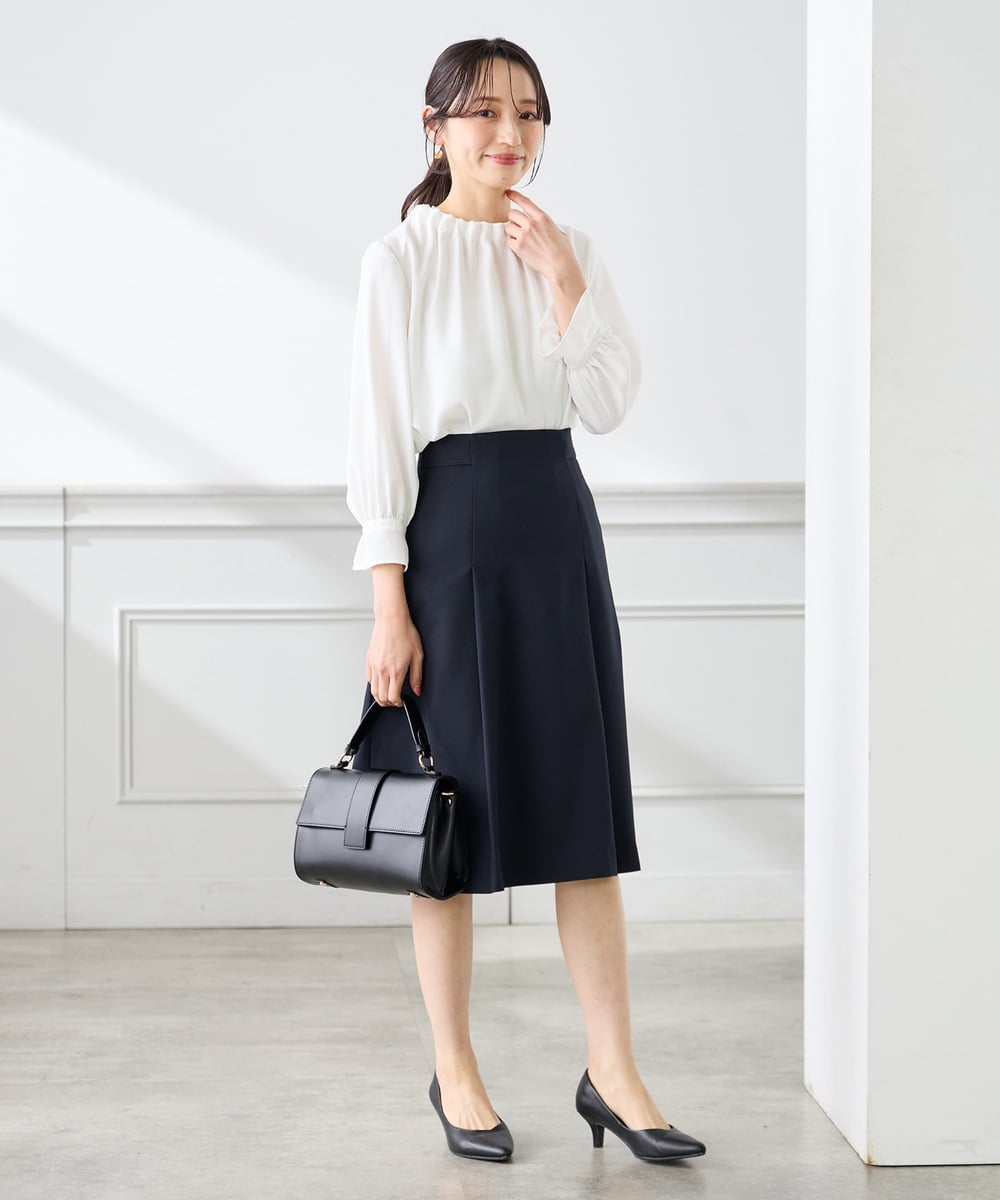 KABFE11059 a.v.v Elmi(アー・ヴェ・ヴェ) 【低身長サイズ】【洗える】タックネックブラウス ライトブルー