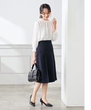 KABFE11059 a.v.v Elmi(アー・ヴェ・ヴェ) 【低身長サイズ】【洗える】タックネックブラウス ライトブルー