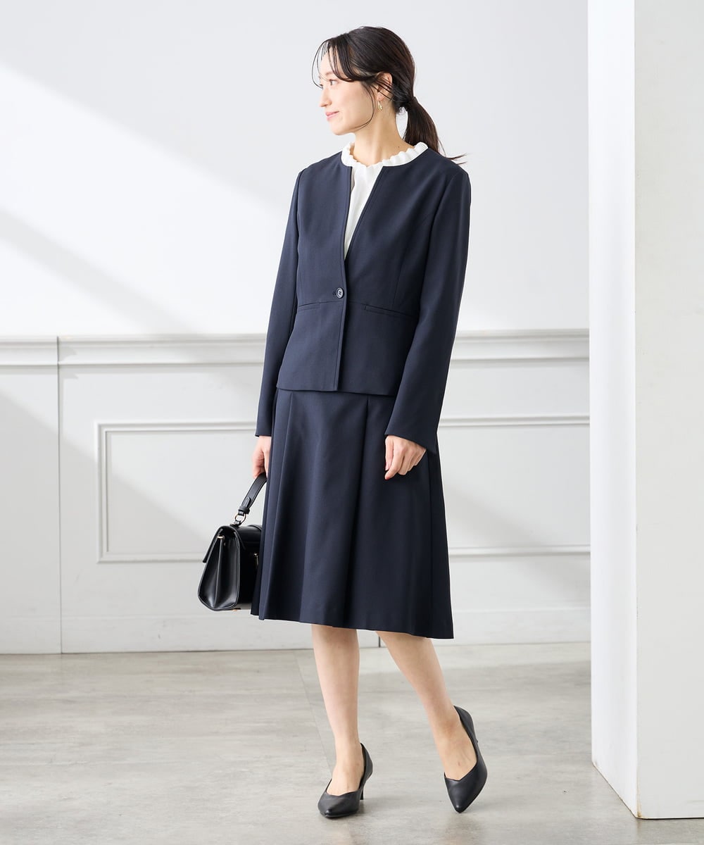 KABFE11059 a.v.v Elmi(アー・ヴェ・ヴェ) 【低身長サイズ】【洗える】タックネックブラウス ライトブルー