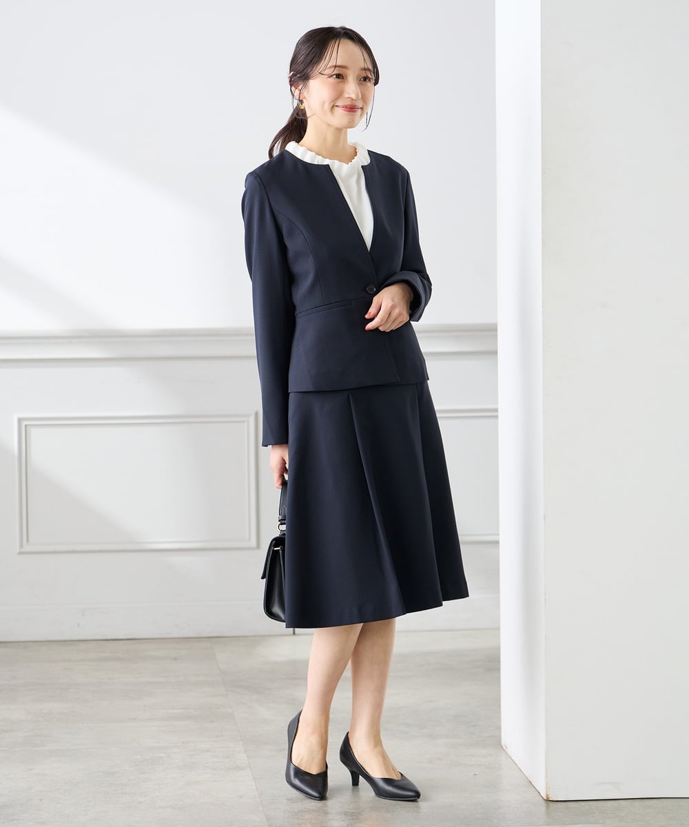 KABFE11059 a.v.v Elmi(アー・ヴェ・ヴェ) 【低身長サイズ】【洗える】タックネックブラウス ライトブルー