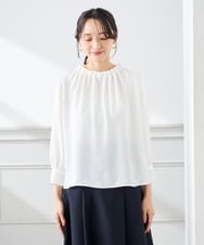 KABFE11059 a.v.v Elmi(アー・ヴェ・ヴェ) 【低身長サイズ】【洗える】タックネックブラウス ライトブルー