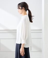 KABFE11059 a.v.v Elmi(アー・ヴェ・ヴェ) 【低身長サイズ】【洗える】タックネックブラウス ライトブルー