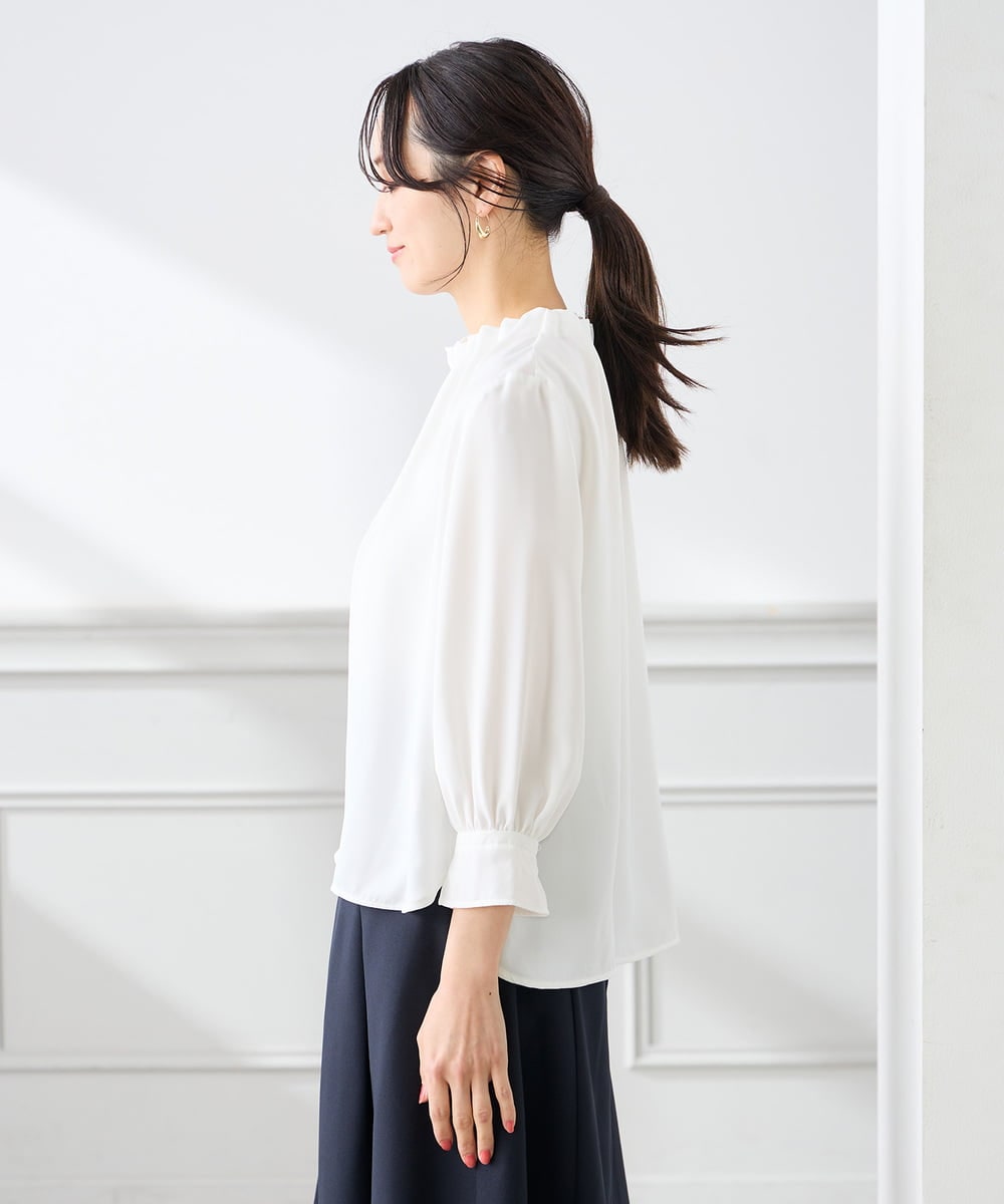 KABFE11059 a.v.v Elmi(アー・ヴェ・ヴェ) 【低身長サイズ】【洗える】タックネックブラウス ライトブルー