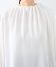 KABFE11059 a.v.v Elmi(アー・ヴェ・ヴェ) 【低身長サイズ】【洗える】タックネックブラウス ライトブルー