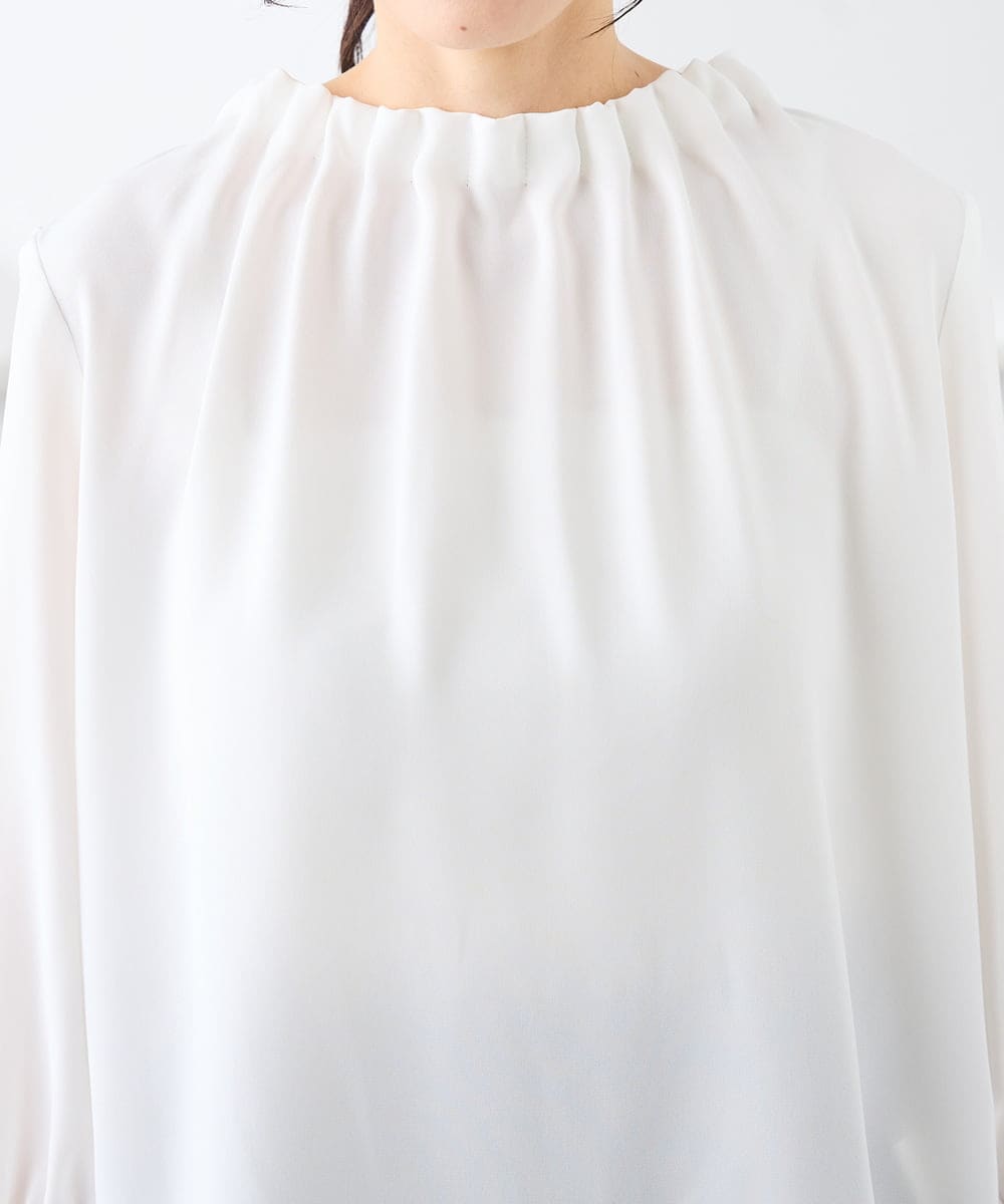 KABFE11059 a.v.v Elmi(アー・ヴェ・ヴェ) 【低身長サイズ】【洗える】タックネックブラウス ライトブルー