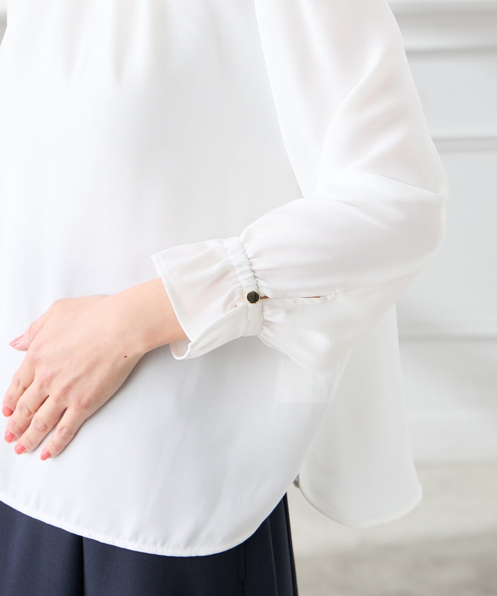 KABFE11059 a.v.v Elmi(アー・ヴェ・ヴェ) 【低身長サイズ】【洗える】タックネックブラウス ライトブルー