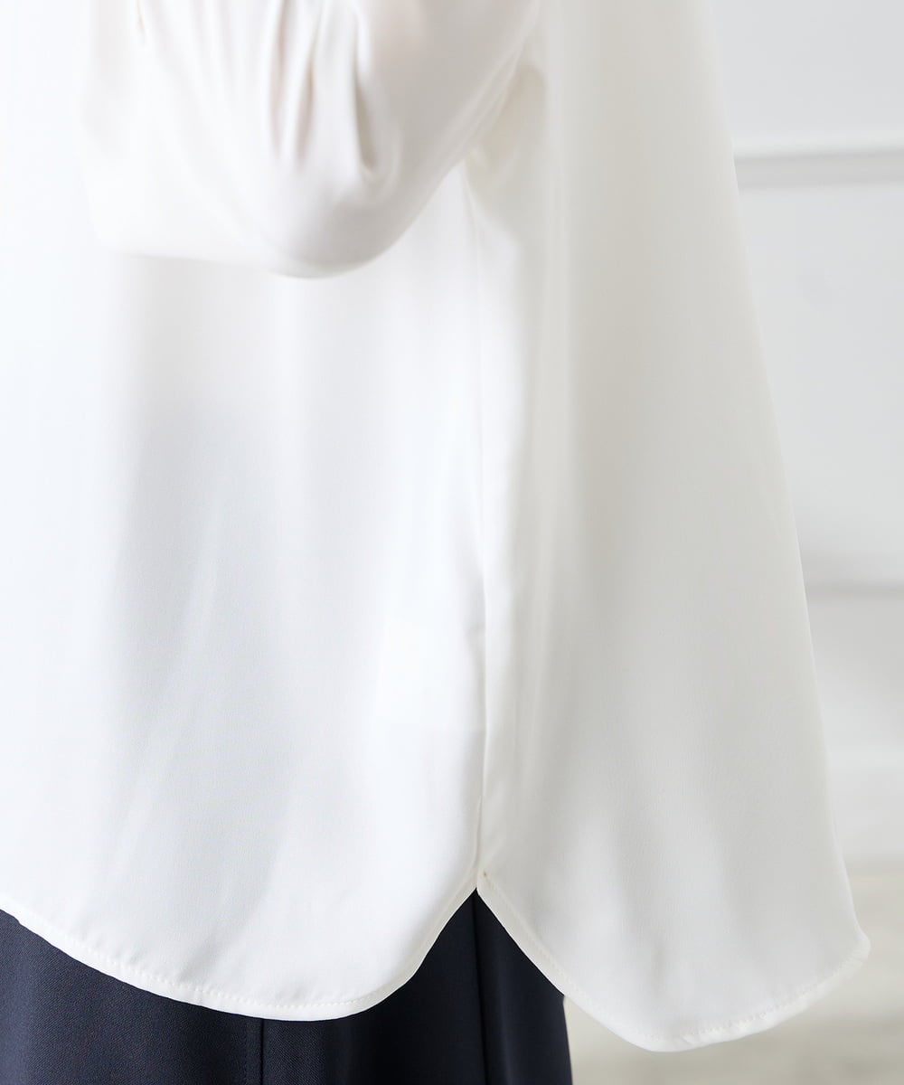 KABFE11059 a.v.v Elmi(アー・ヴェ・ヴェ) 【低身長サイズ】【洗える】タックネックブラウス ライトブルー