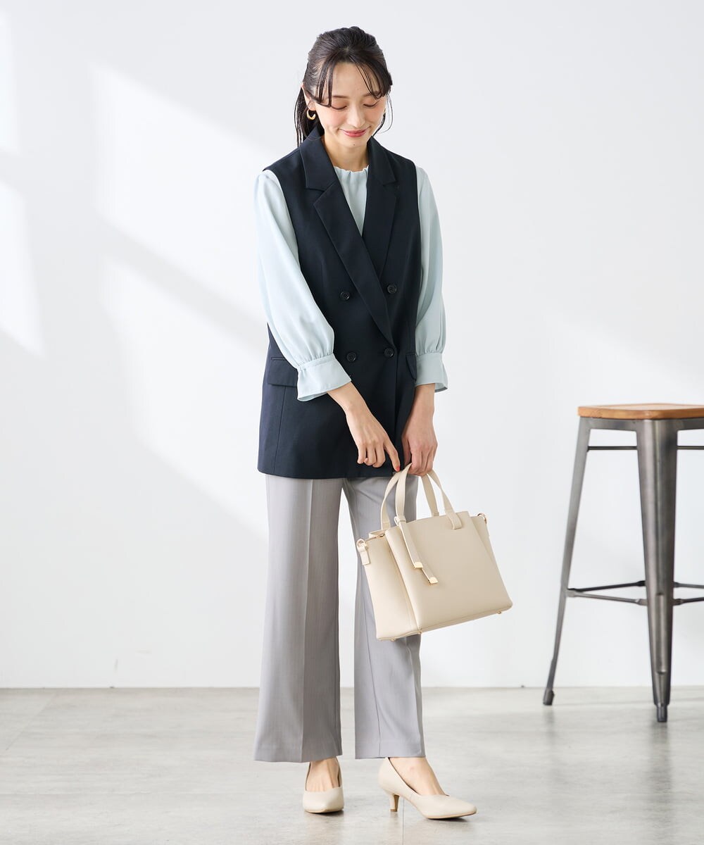 KABFE11059 a.v.v Elmi(アー・ヴェ・ヴェ) 【低身長サイズ】【洗える】タックネックブラウス ライトブルー