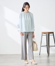 KABFE11059 a.v.v Elmi(アー・ヴェ・ヴェ) 【低身長サイズ】【洗える】タックネックブラウス ライトブルー