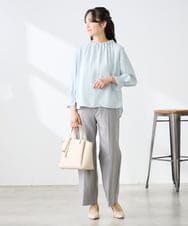 KABFE11059 a.v.v Elmi(アー・ヴェ・ヴェ) 【低身長サイズ】【洗える】タックネックブラウス ライトブルー