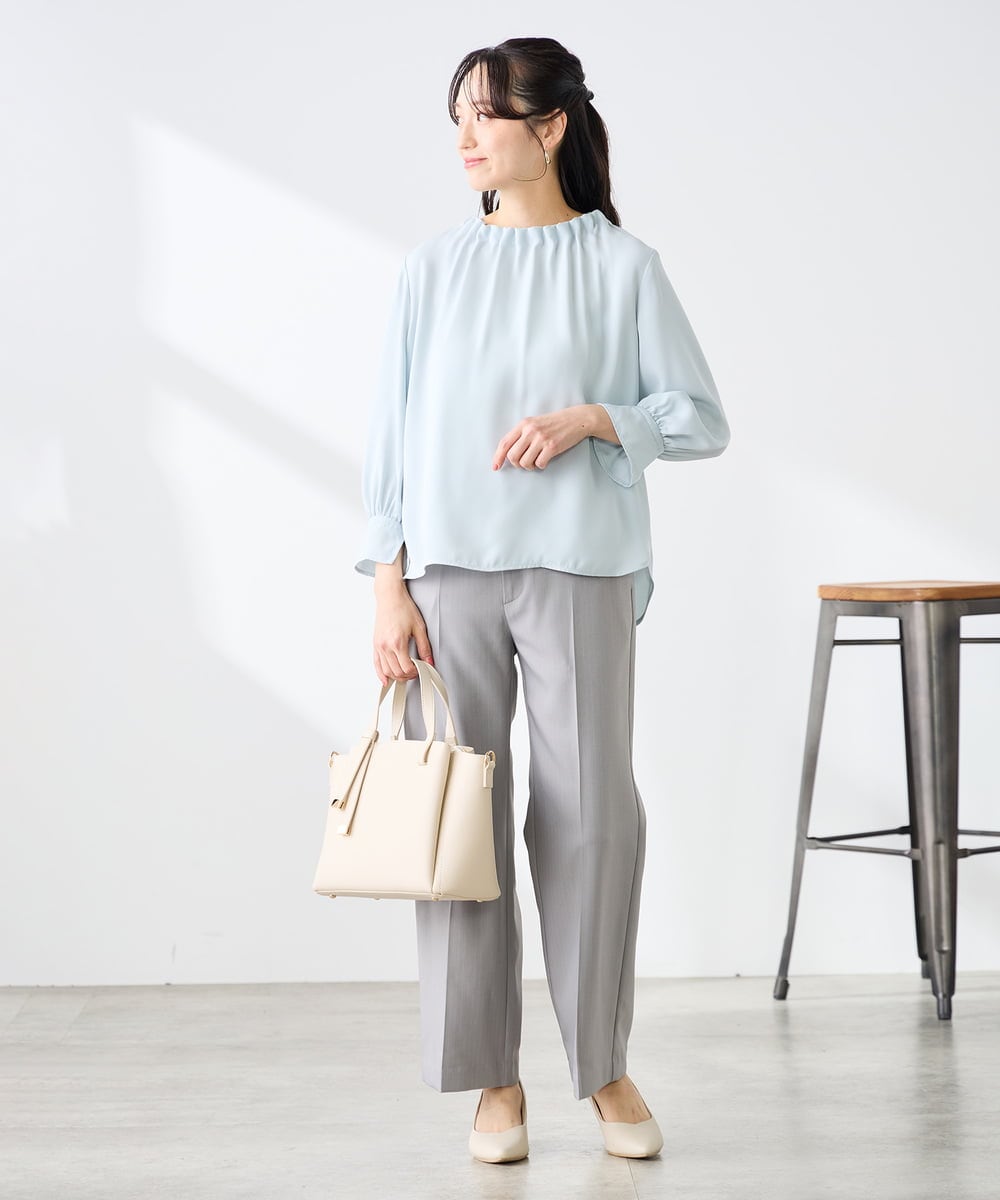 KABFE11059 a.v.v Elmi(アー・ヴェ・ヴェ) 【低身長サイズ】【洗える】タックネックブラウス ライトブルー