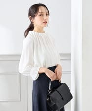 KABFE11059 a.v.v Elmi(アー・ヴェ・ヴェ) 【低身長サイズ】【洗える】タックネックブラウス ライトブルー