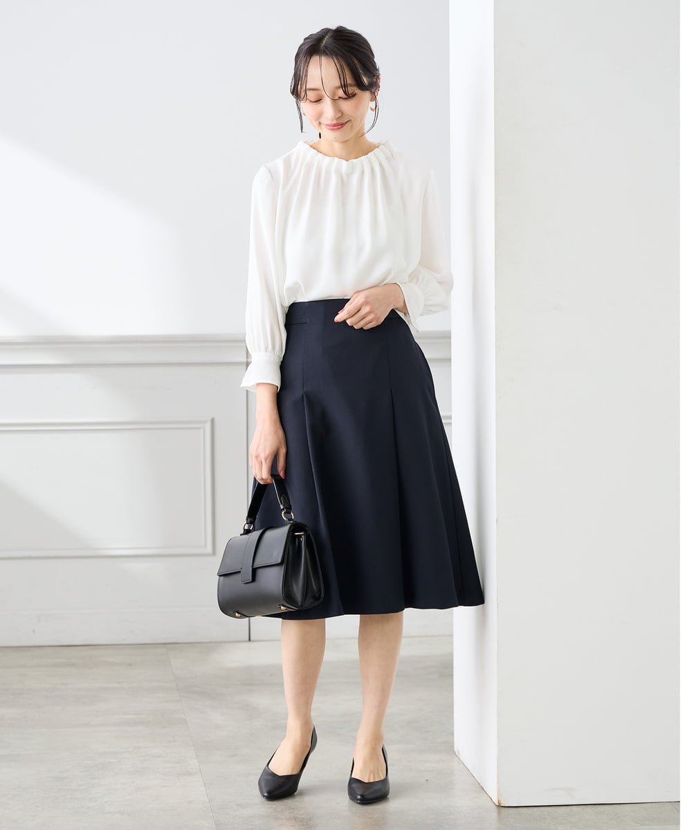 KABFE11059 a.v.v Elmi(アー・ヴェ・ヴェ) 【低身長サイズ】【洗える】タックネックブラウス ライトブルー