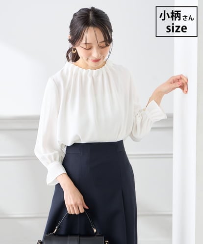 KABFE11059 a.v.v Elmi 【低身長サイズ】【洗える】タックネックブラウス