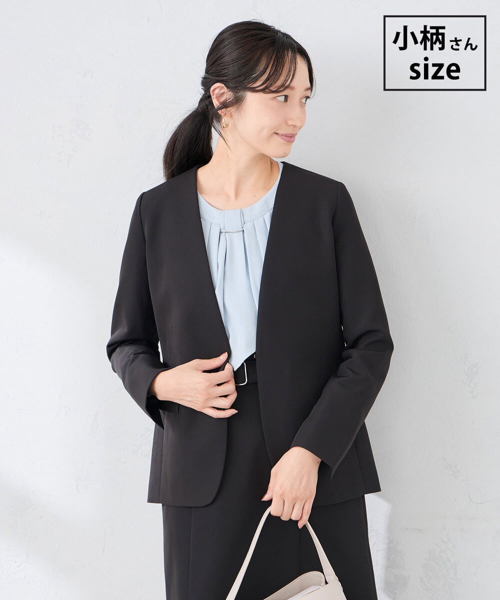 KADCD01099 a.v.v Elmi(アー・ヴェ・ヴェ) 【低身長サイズ】【洗える/ストレッチ/セットアップ対応】ダブルクロスVネックノーカラージャケット ブラック