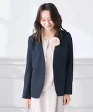 KADCD01099 a.v.v Elmi(アー・ヴェ・ヴェ) 【低身長サイズ】【洗える/ストレッチ/セットアップ対応】ダブルクロスVネックノーカラージャケット ネイビー