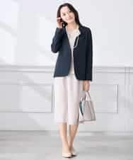 KADCD01099 a.v.v Elmi(アー・ヴェ・ヴェ) 【低身長サイズ】【洗える/ストレッチ/セットアップ対応】ダブルクロスVネックノーカラージャケット ネイビー