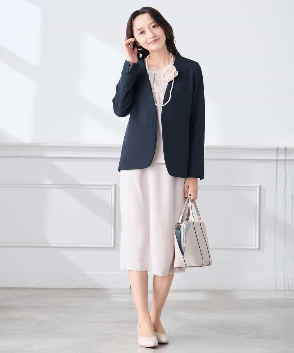 KADCD01099 a.v.v Elmi(アー・ヴェ・ヴェ) 【低身長サイズ】【洗える/ストレッチ/セットアップ対応】ダブルクロスVネックノーカラージャケット ネイビー