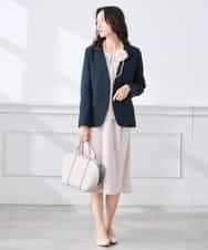 KADCD01099 a.v.v Elmi(アー・ヴェ・ヴェ) 【低身長サイズ】【洗える/ストレッチ/セットアップ対応】ダブルクロスVネックノーカラージャケット ネイビー