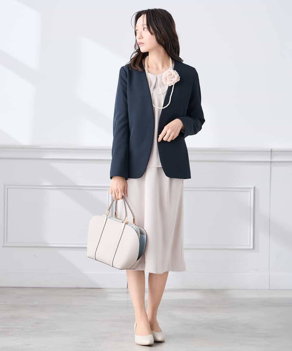 KADCD01099 a.v.v Elmi(アー・ヴェ・ヴェ) 【低身長サイズ】【洗える/ストレッチ/セットアップ対応】ダブルクロスVネックノーカラージャケット ネイビー