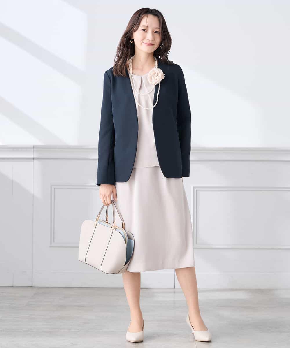 KADCD01099 a.v.v Elmi(アー・ヴェ・ヴェ) 【低身長サイズ】【洗える/ストレッチ/セットアップ対応】ダブルクロスVネックノーカラージャケット ネイビー