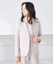 KADCD01099 a.v.v Elmi(アー・ヴェ・ヴェ) 【低身長サイズ】【洗える/ストレッチ/セットアップ対応】ダブルクロスVネックノーカラージャケット ネイビー