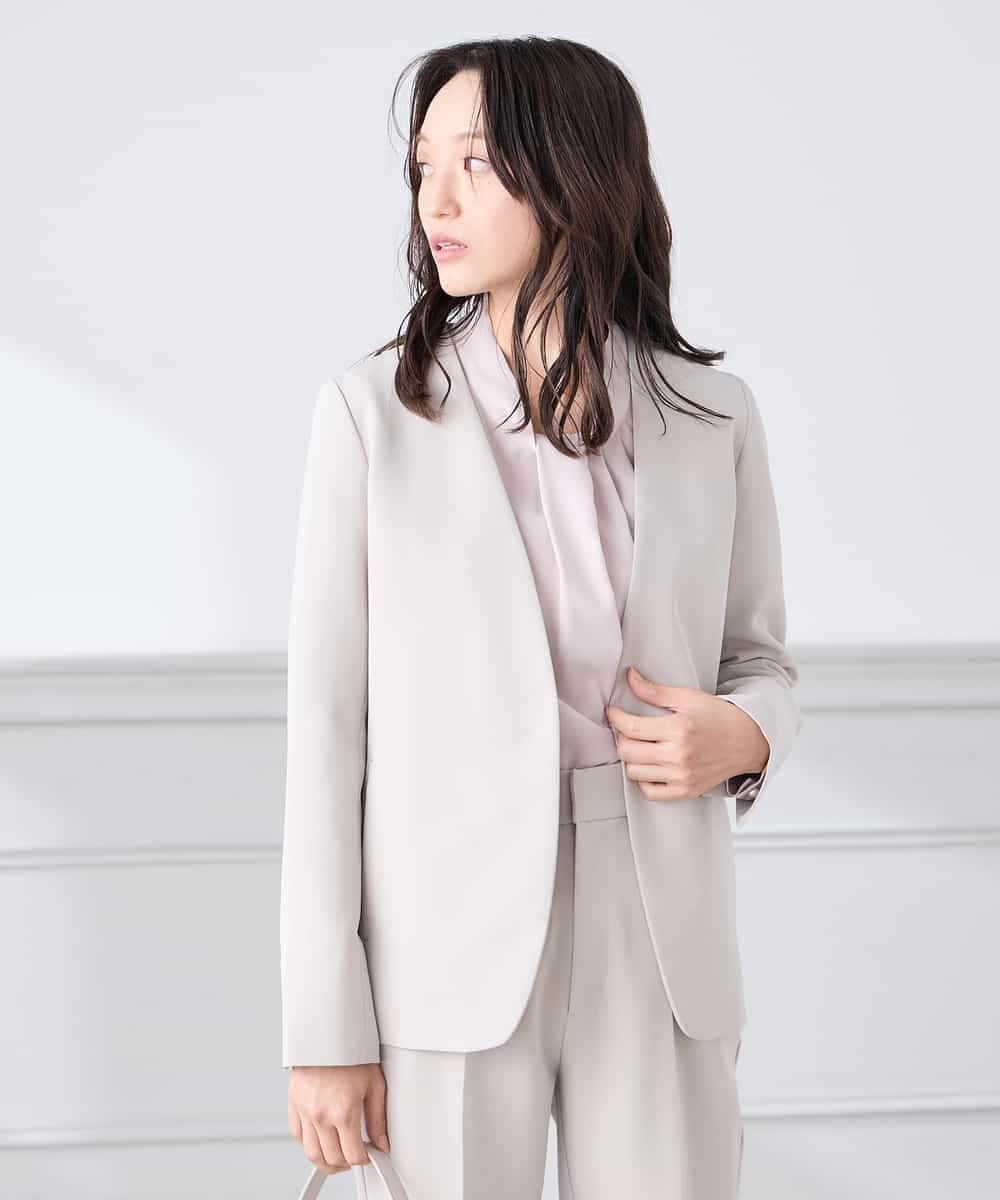 KADCD01099 a.v.v Elmi(アー・ヴェ・ヴェ) 【低身長サイズ】【洗える/ストレッチ/セットアップ対応】ダブルクロスVネックノーカラージャケット ネイビー