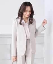 KADCD01099 a.v.v Elmi(アー・ヴェ・ヴェ) 【低身長サイズ】【洗える/ストレッチ/セットアップ対応】ダブルクロスVネックノーカラージャケット ネイビー