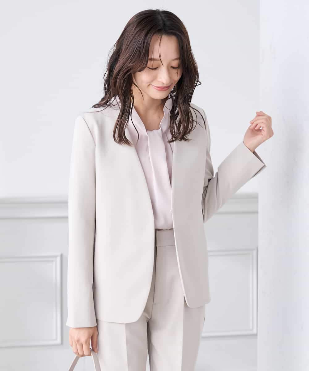 KADCD01099 a.v.v Elmi(アー・ヴェ・ヴェ) 【低身長サイズ】【洗える/ストレッチ/セットアップ対応】ダブルクロスVネックノーカラージャケット ネイビー