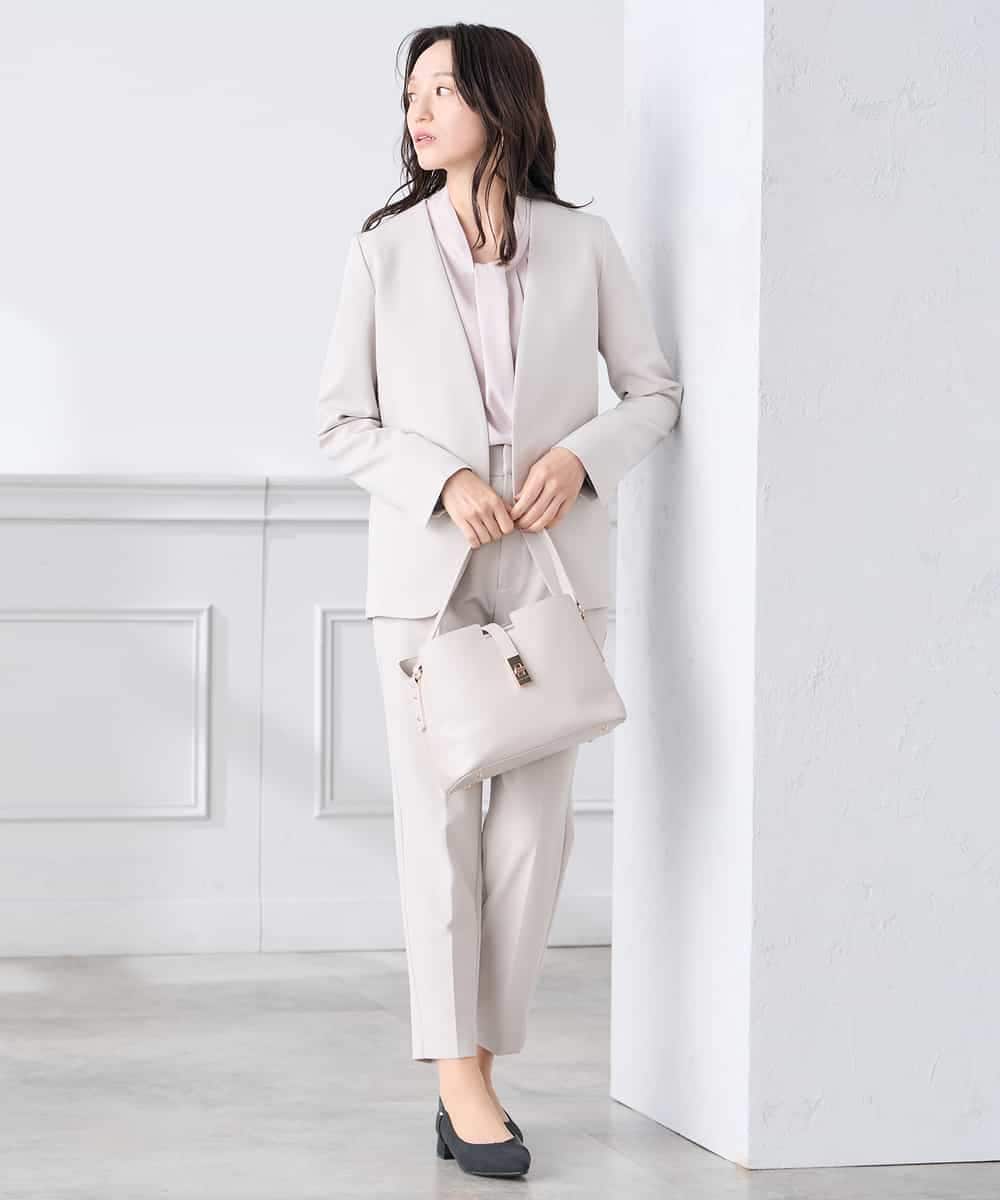 KADCD01099 a.v.v Elmi(アー・ヴェ・ヴェ) 【低身長サイズ】【洗える/ストレッチ/セットアップ対応】ダブルクロスVネックノーカラージャケット ネイビー