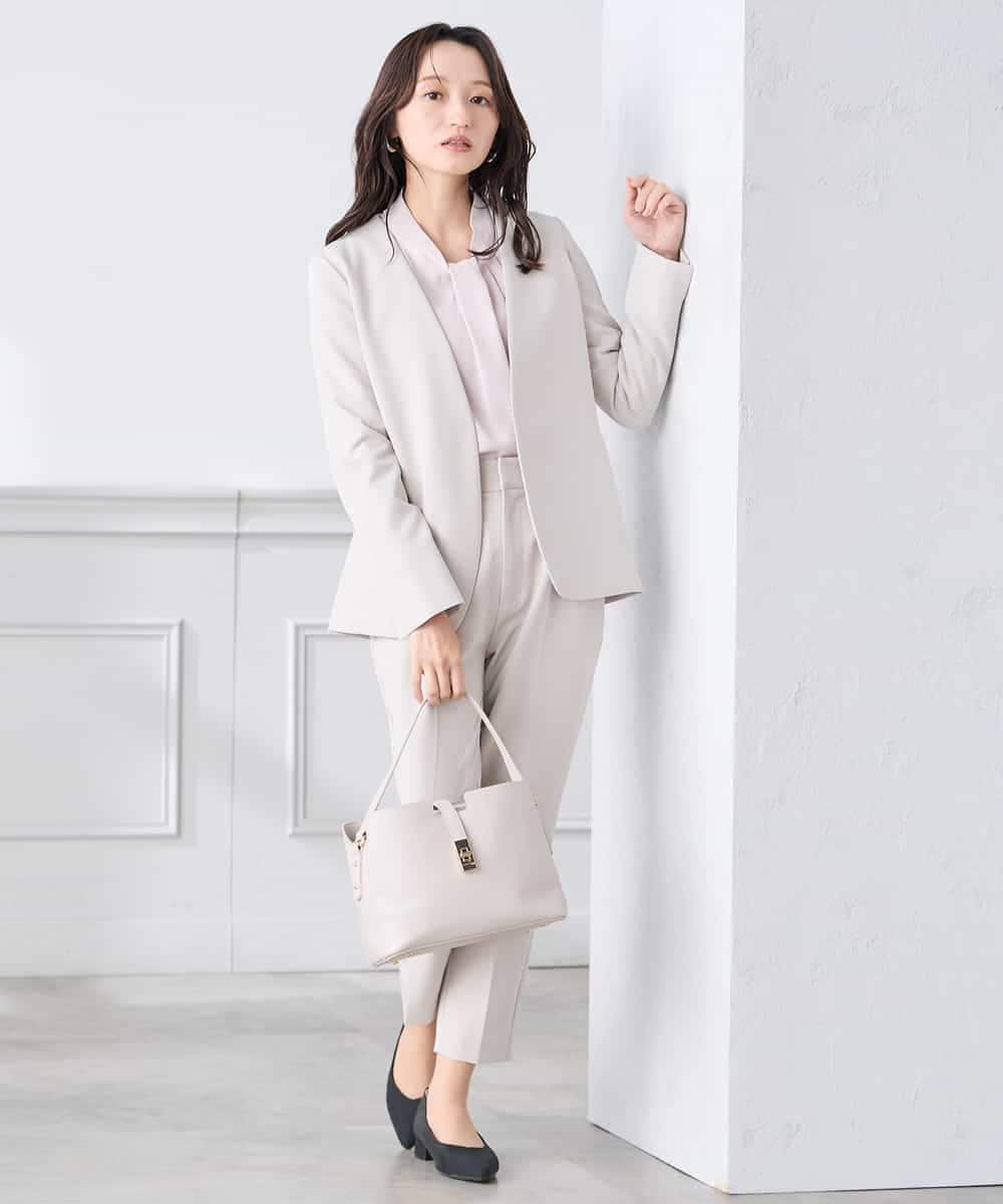 KADCD01099 a.v.v Elmi(アー・ヴェ・ヴェ) 【低身長サイズ】【洗える/ストレッチ/セットアップ対応】ダブルクロスVネックノーカラージャケット ネイビー