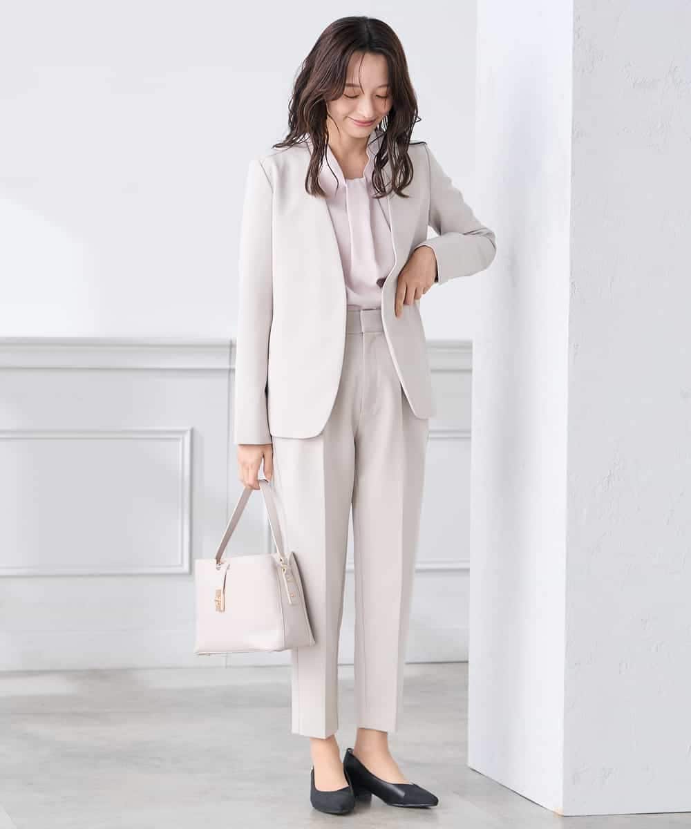 KADCD01099 a.v.v Elmi(アー・ヴェ・ヴェ) 【低身長サイズ】【洗える/ストレッチ/セットアップ対応】ダブルクロスVネックノーカラージャケット ネイビー