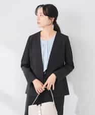 KADCD01099 a.v.v Elmi(アー・ヴェ・ヴェ) 【低身長サイズ】【洗える/ストレッチ/セットアップ対応】ダブルクロスVネックノーカラージャケット ネイビー