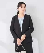 KADCD01099 a.v.v Elmi(アー・ヴェ・ヴェ) 【低身長サイズ】【洗える/ストレッチ/セットアップ対応】ダブルクロスVネックノーカラージャケット ネイビー