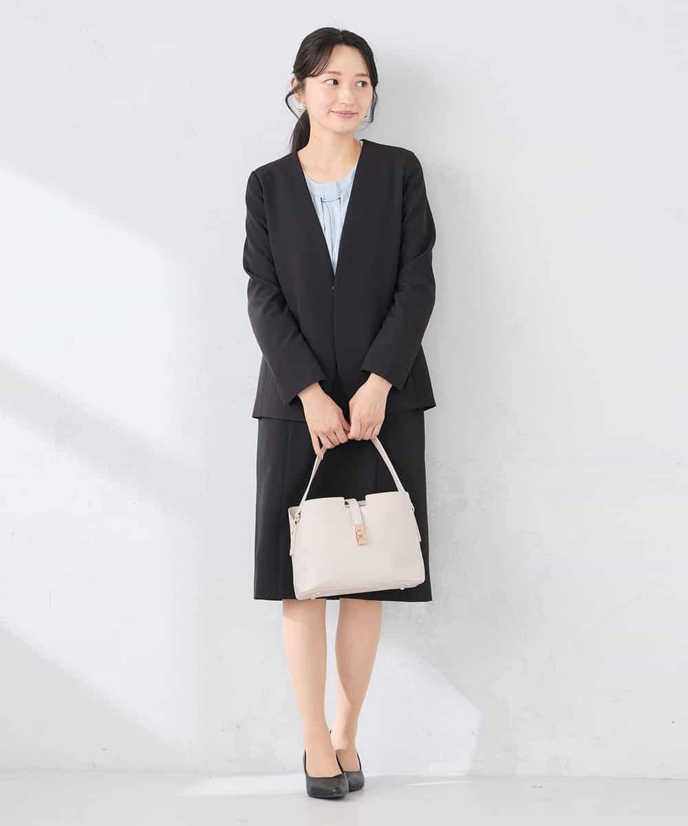 KADCD01099 a.v.v Elmi(アー・ヴェ・ヴェ) 【低身長サイズ】【洗える/ストレッチ/セットアップ対応】ダブルクロスVネックノーカラージャケット ネイビー