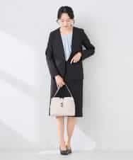 KADCD01099 a.v.v Elmi(アー・ヴェ・ヴェ) 【低身長サイズ】【洗える/ストレッチ/セットアップ対応】ダブルクロスVネックノーカラージャケット ネイビー