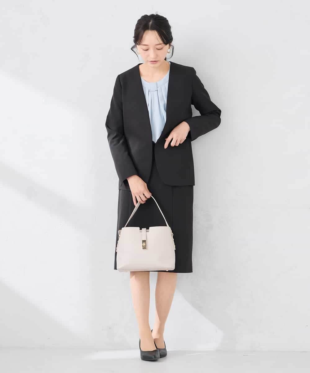 KADCD01099 a.v.v Elmi(アー・ヴェ・ヴェ) 【低身長サイズ】【洗える/ストレッチ/セットアップ対応】ダブルクロスVネックノーカラージャケット ネイビー