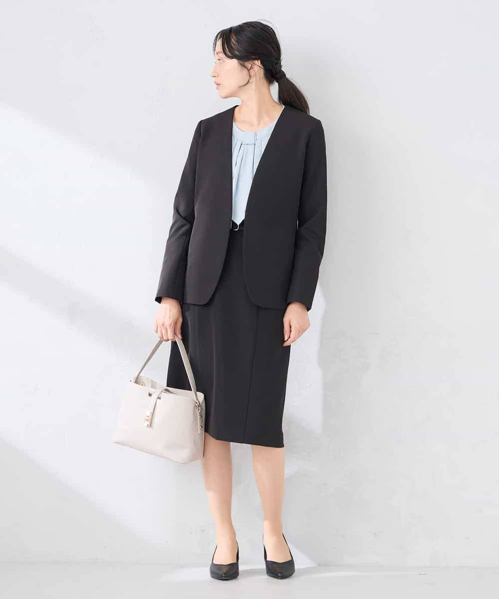 KADCD01099 a.v.v Elmi(アー・ヴェ・ヴェ) 【低身長サイズ】【洗える/ストレッチ/セットアップ対応】ダブルクロスVネックノーカラージャケット ネイビー