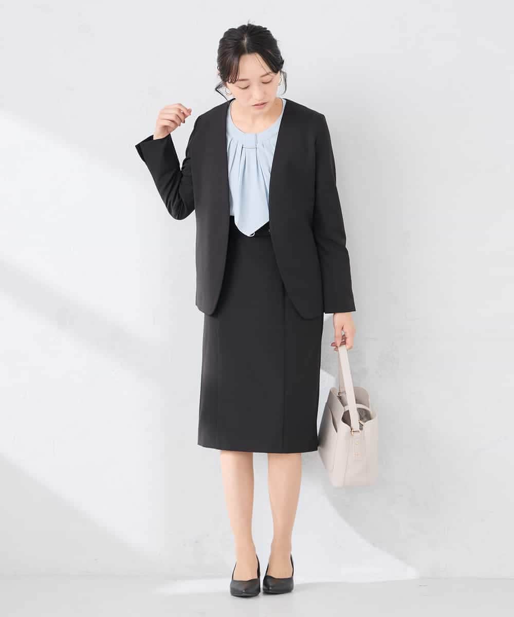 KADCD01099 a.v.v Elmi(アー・ヴェ・ヴェ) 【低身長サイズ】【洗える/ストレッチ/セットアップ対応】ダブルクロスVネックノーカラージャケット ネイビー