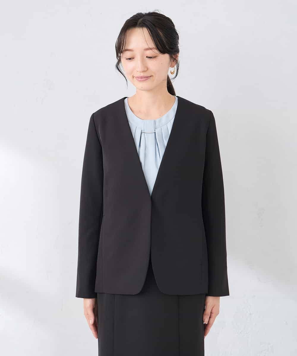 KADCD01099 a.v.v Elmi(アー・ヴェ・ヴェ) 【低身長サイズ】【洗える/ストレッチ/セットアップ対応】ダブルクロスVネックノーカラージャケット ネイビー