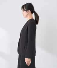 KADCD01099 a.v.v Elmi(アー・ヴェ・ヴェ) 【低身長サイズ】【洗える/ストレッチ/セットアップ対応】ダブルクロスVネックノーカラージャケット ネイビー