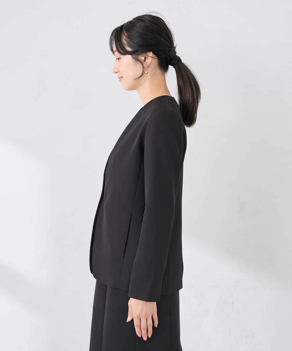 KADCD01099 a.v.v Elmi(アー・ヴェ・ヴェ) 【低身長サイズ】【洗える/ストレッチ/セットアップ対応】ダブルクロスVネックノーカラージャケット ネイビー