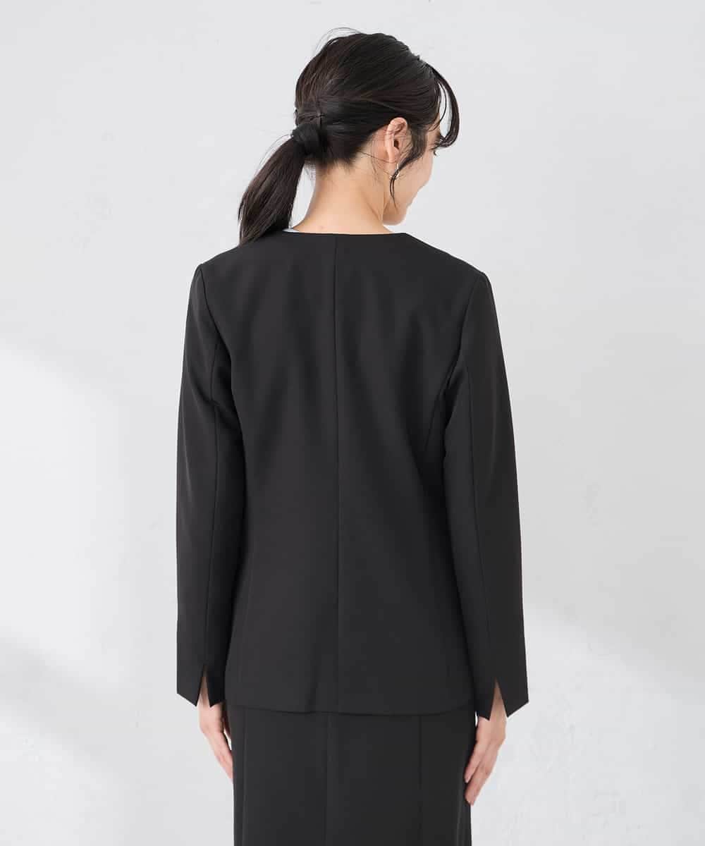 KADCD01099 a.v.v Elmi(アー・ヴェ・ヴェ) 【低身長サイズ】【洗える/ストレッチ/セットアップ対応】ダブルクロスVネックノーカラージャケット ネイビー