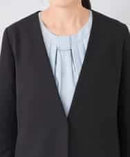 KADCD01099 a.v.v Elmi(アー・ヴェ・ヴェ) 【低身長サイズ】【洗える/ストレッチ/セットアップ対応】ダブルクロスVネックノーカラージャケット ネイビー