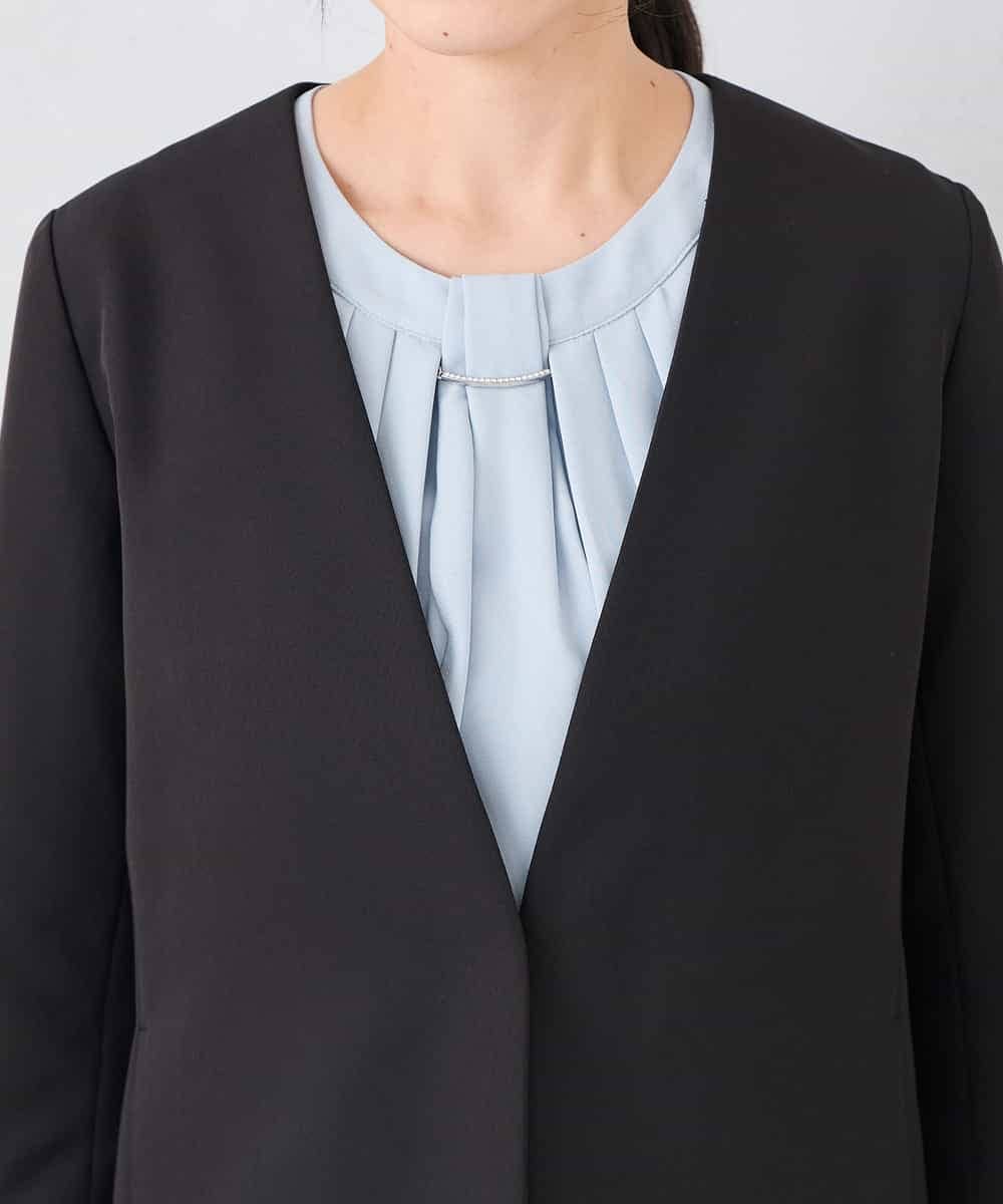 KADCD01099 a.v.v Elmi(アー・ヴェ・ヴェ) 【低身長サイズ】【洗える/ストレッチ/セットアップ対応】ダブルクロスVネックノーカラージャケット ネイビー