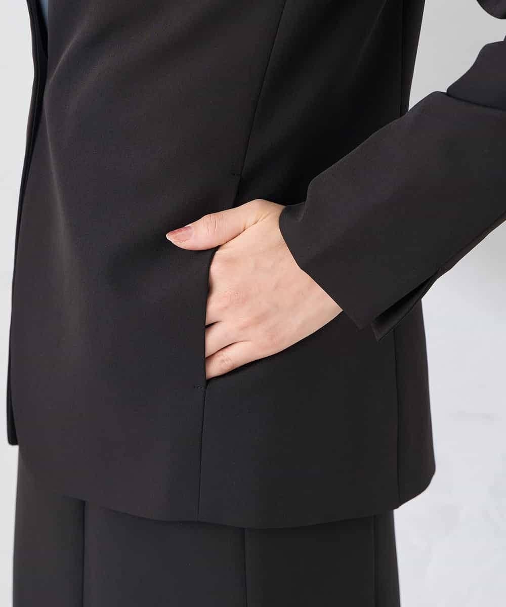 KADCD01099 a.v.v Elmi(アー・ヴェ・ヴェ) 【低身長サイズ】【洗える/ストレッチ/セットアップ対応】ダブルクロスVネックノーカラージャケット ネイビー