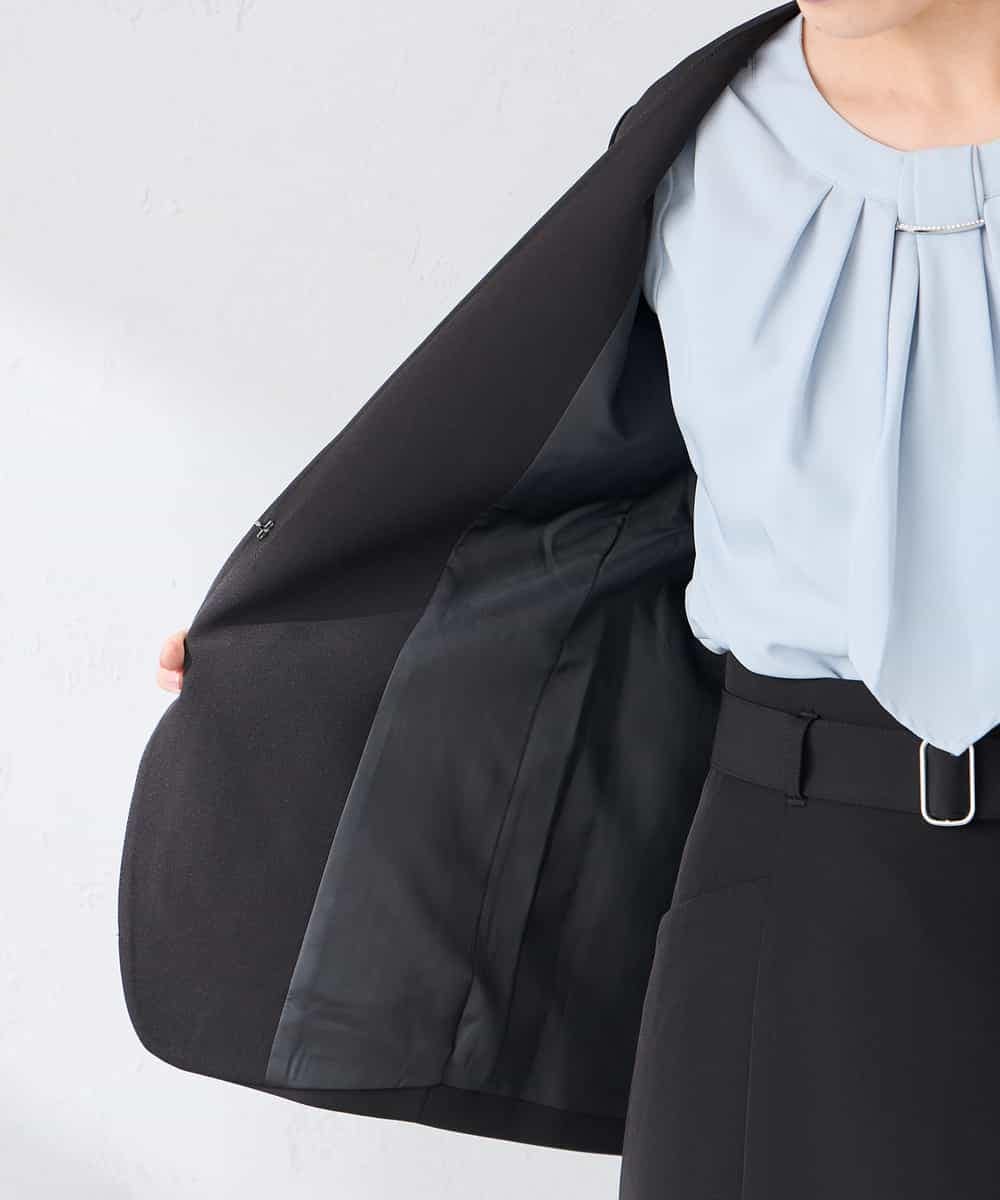 KADCD01099 a.v.v Elmi(アー・ヴェ・ヴェ) 【低身長サイズ】【洗える/ストレッチ/セットアップ対応】ダブルクロスVネックノーカラージャケット ネイビー